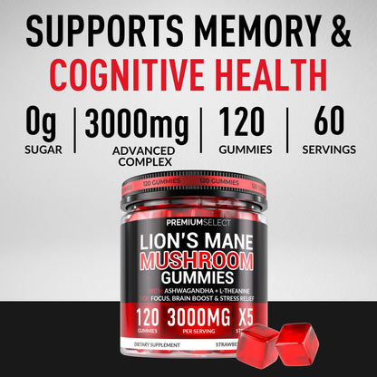 Lions Mane Gummies Sugar Free – 120 Gummies for Clarity & Brain Support