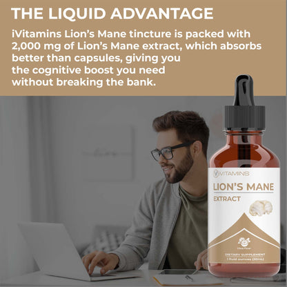Lions Mane Liquid Tincture – Memory, Focus & Clarity (2 Pack) | iVitamins