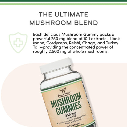 Double Wood Mushroom Gummies 60-Count – 2,500mg Immune Support