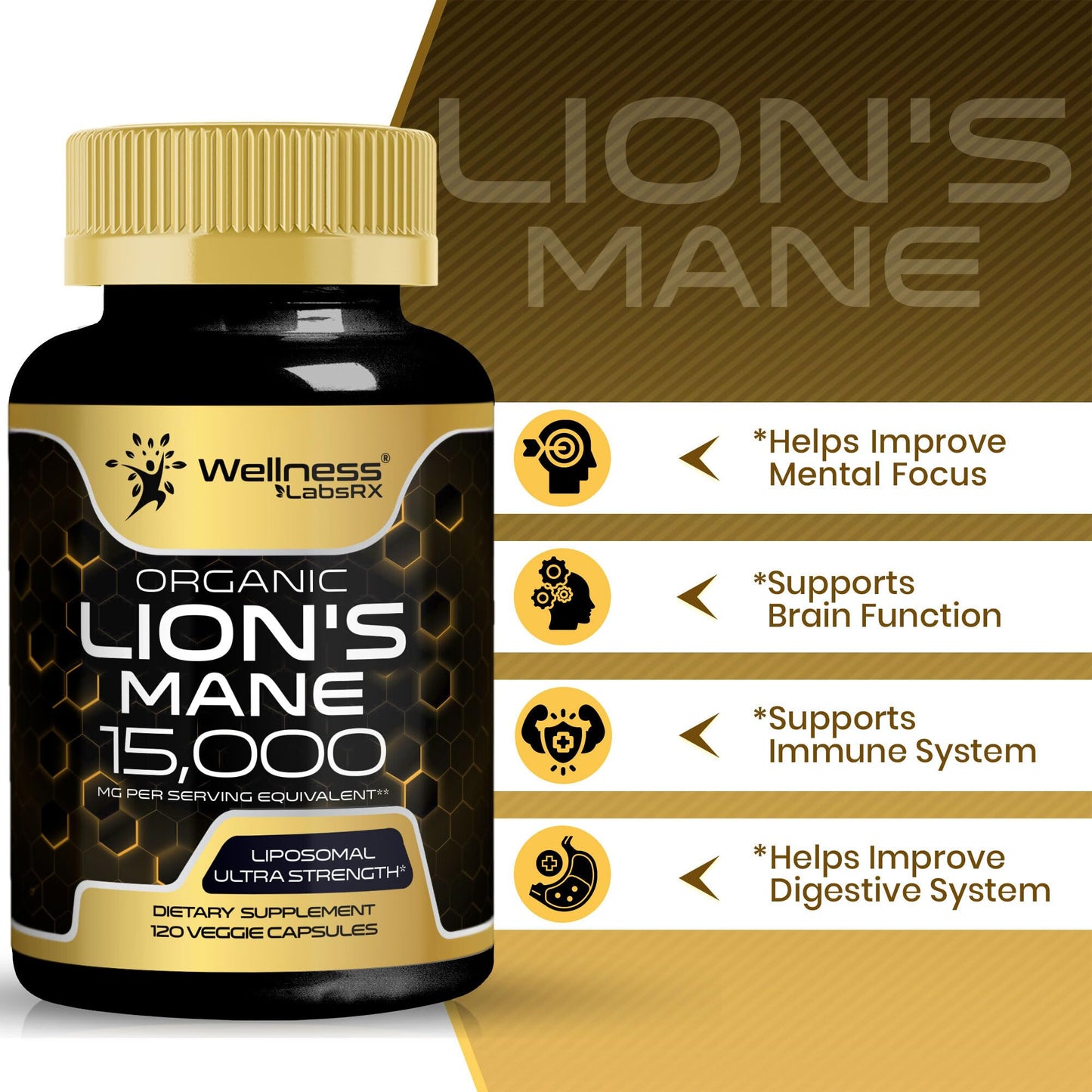Lion's Mane Mushroom Capsules - 120 Count | Cognitive & Immune Support