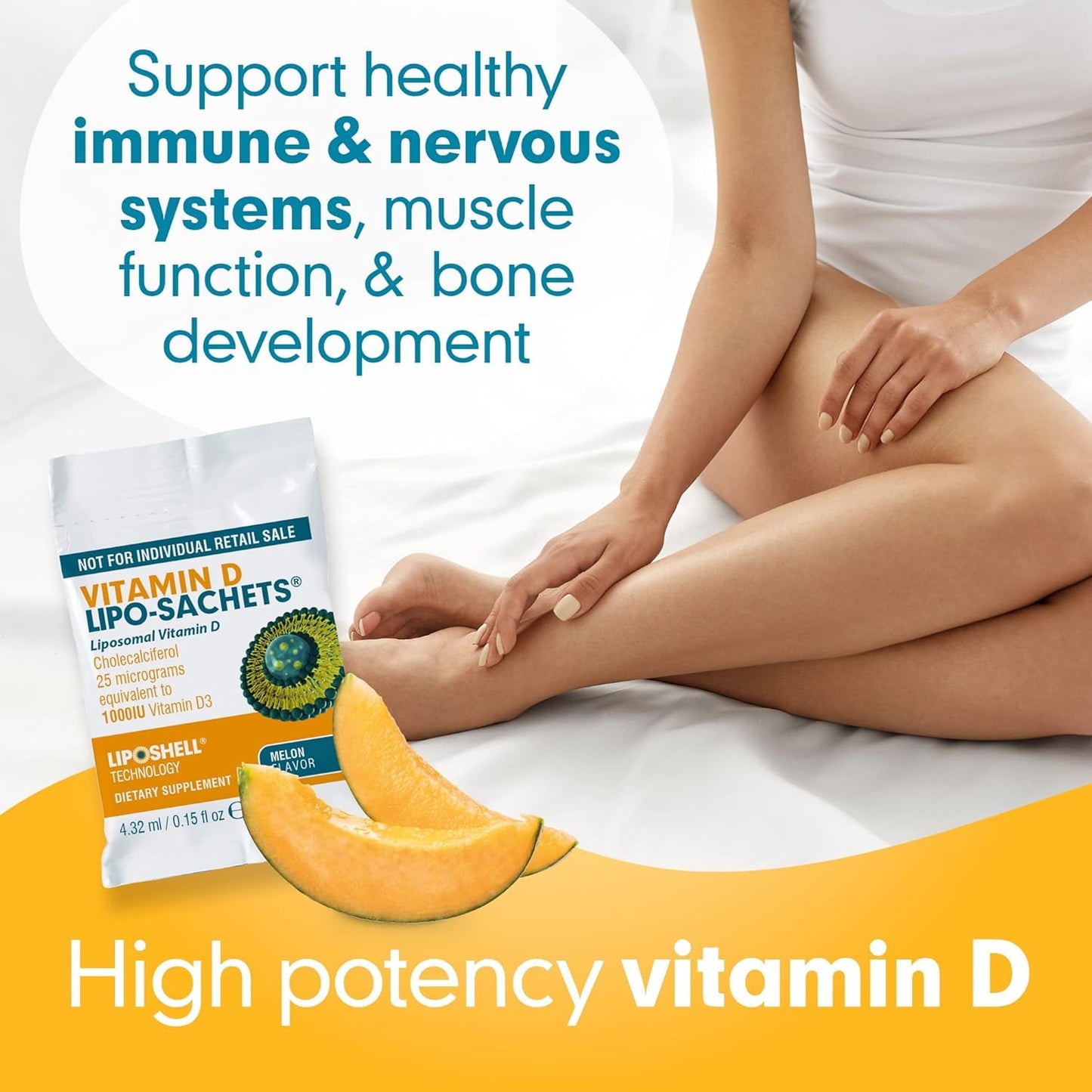 Lipo-Sachets Liposomal Vitamin D3 – 1000IU per Serving, Immune Support, High Absorption, GMO Free, 30 Packets