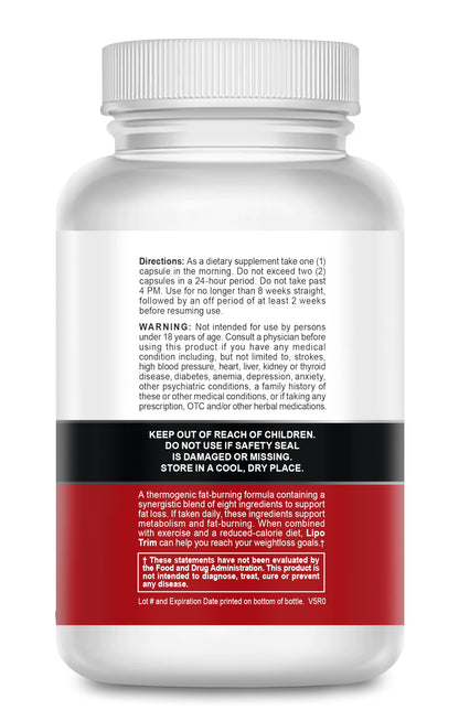 Lipo Trim - Advanced Lipogenic Thermogenic Diet Pills – Boost Energy, Focus, and Fat Loss – 60 Capsules