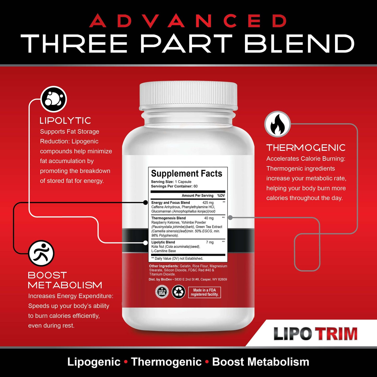 Lipo Trim - Advanced Lipogenic Thermogenic Diet Pills – Boost Energy, Focus, and Fat Loss – 60 Capsules