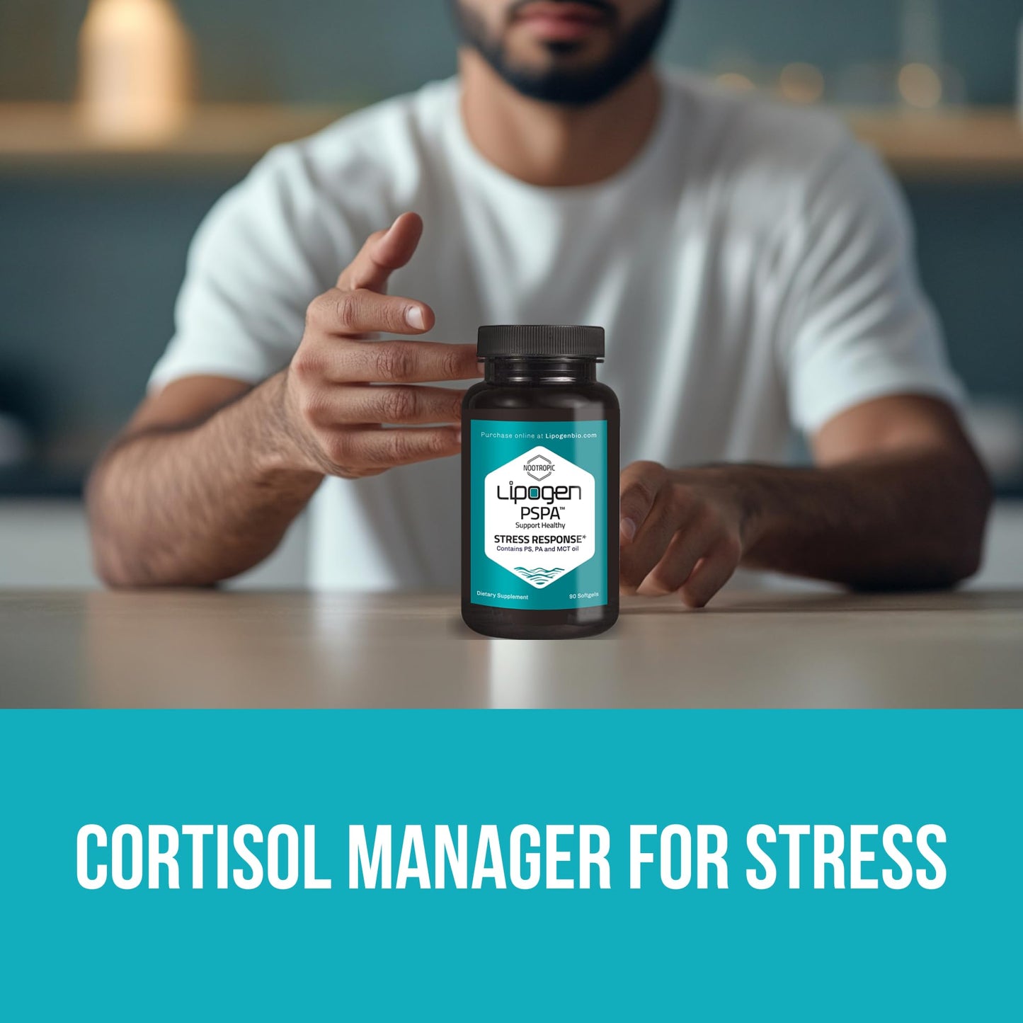 Lipogen PSPA Stress Relief Supplement and Cortisol Manager | Keeps You Calm and Relaxed | Support Immune System | Phosphatidylserine, Phosphatidic Acid: 90 softgels, 30 Days Supply