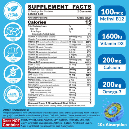 Methylated Multivitamin for Men Gummies – Liposomal, Vegan Omega-3 & CoQ10