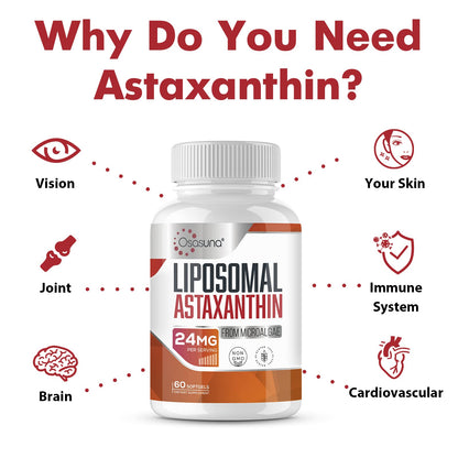 Liposomal Astaxanthin 24MG — Maximum Absorption, Non-GMO & Gluten Free, 120 Softgels