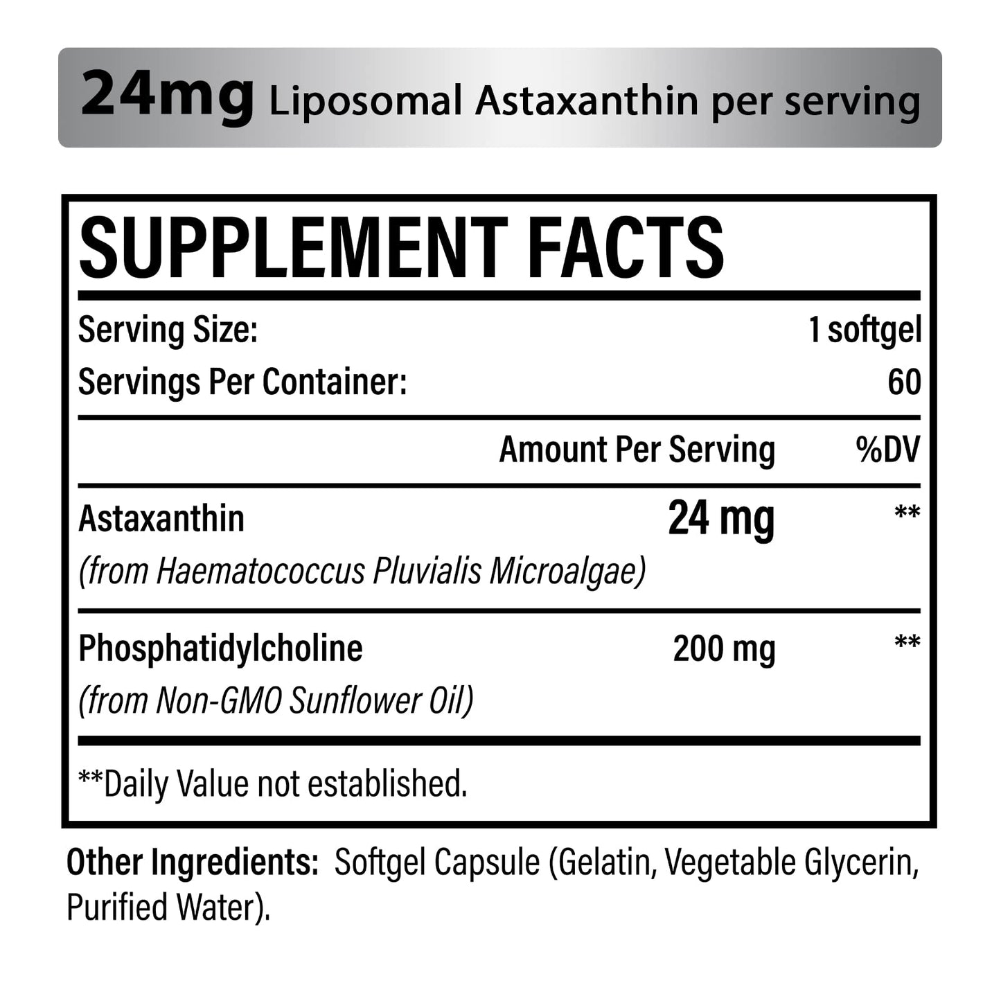 Liposomal Astaxanthin 24MG — Maximum Absorption, Non-GMO & Gluten Free, 120 Softgels