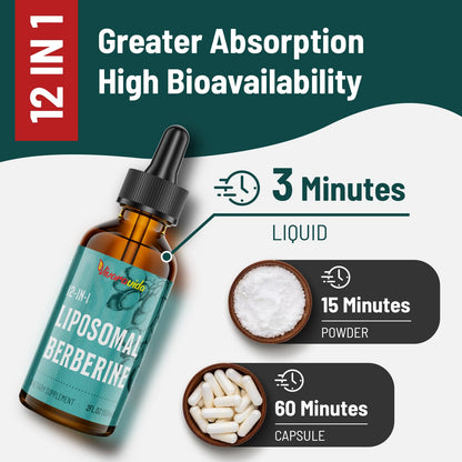 Berberine HCl Supplement 3000 mg | Liposomal Berberine HCl Liquid 2 oz – AMPK Activator