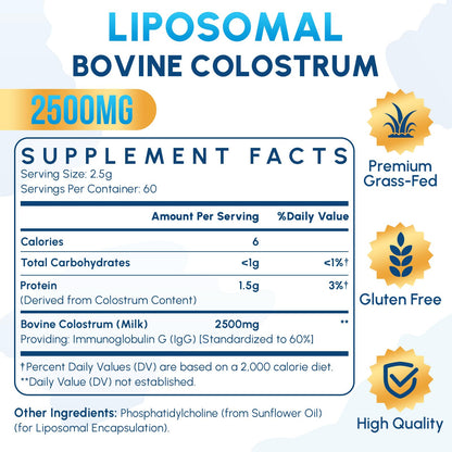Liposomal Bovine Colostrum Powder 2500 mg | 60 Servings | Higher Absorption