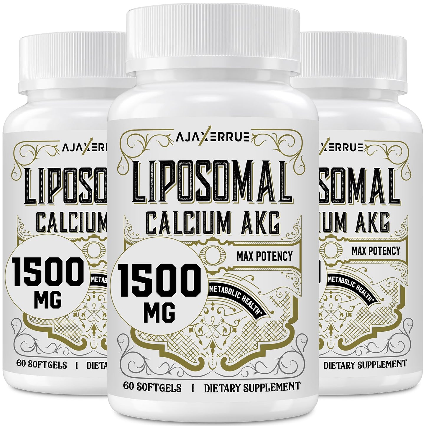 AJAXERRUE Liposomal Calcium AKG 1500 MG | Energy, Longevity & Metabolic Support | 180 Softgels