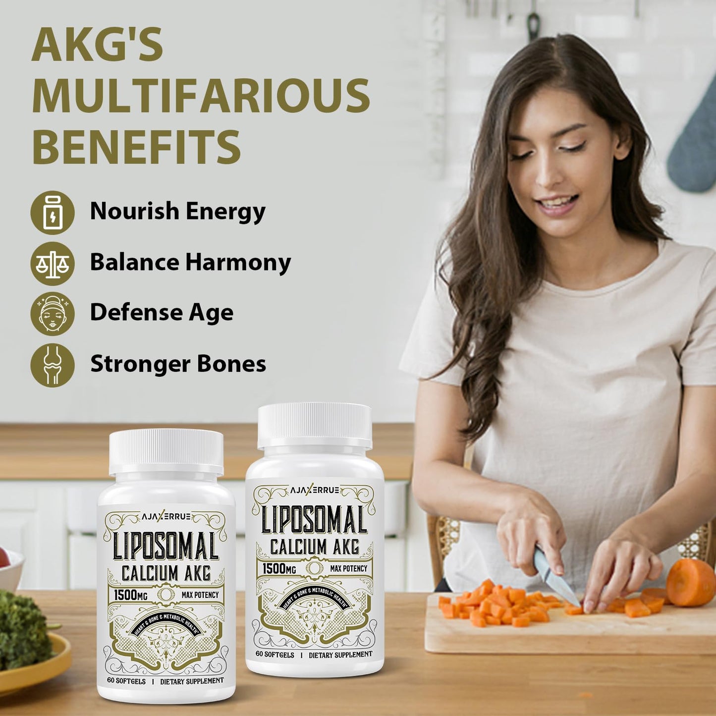 AJAXERRUE Liposomal Calcium AKG 1500 MG | Energy, Longevity & Metabolic Support | 180 Softgels