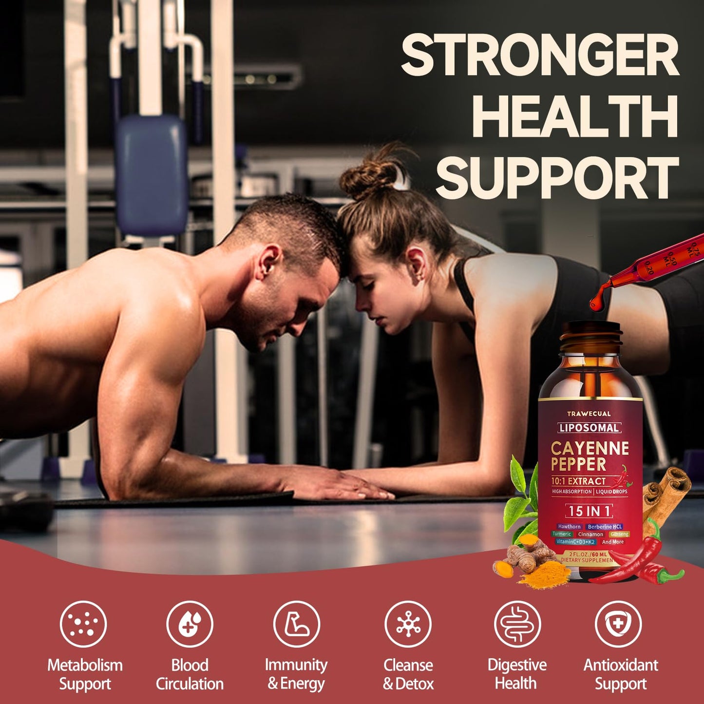 15-in-1 Liposomal Cayenne Pepper Drops with Vitamin D3 & K2 – Circulation & Digestion Support, 2 oz