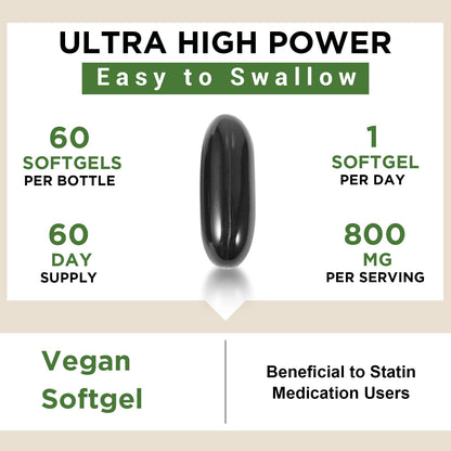 Liposomal CoQ10 800mg Ubiquinol Softgel, Max Absorption Ubiquinol CoQ10, Ubiquinol CoQ10 Supplement for Antioxidant, Heart Function & Energy Production, Pure CoQ10 800mg, 60 Vegan Softgels