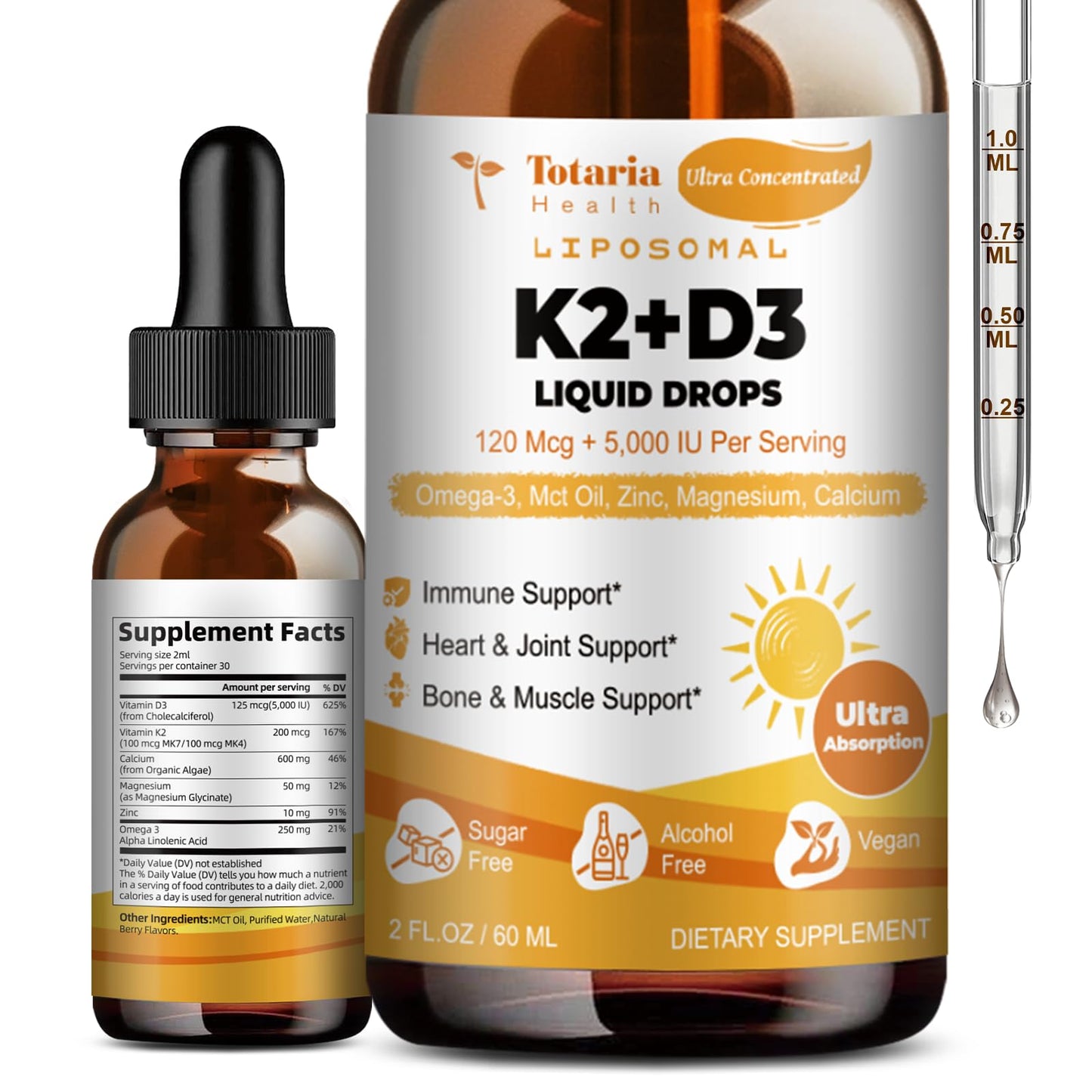 Liposomal D3 K2 Drops with MCT Oil – 5000 IU D3 + 200 mcg K2