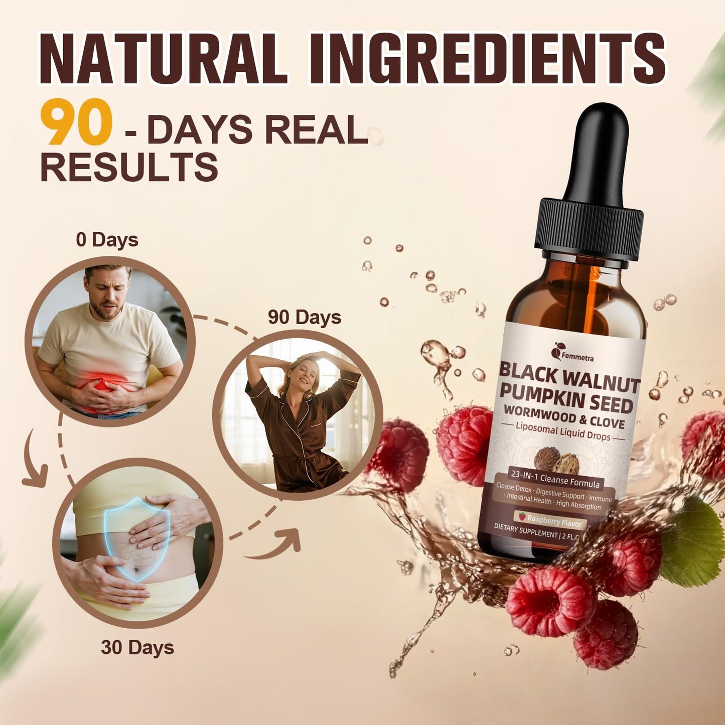 2-Pack Black Walnut Wormwood Clove Cleanse Drops - 23-in-1 Gut Health, Raspberry Flavor, 4 oz