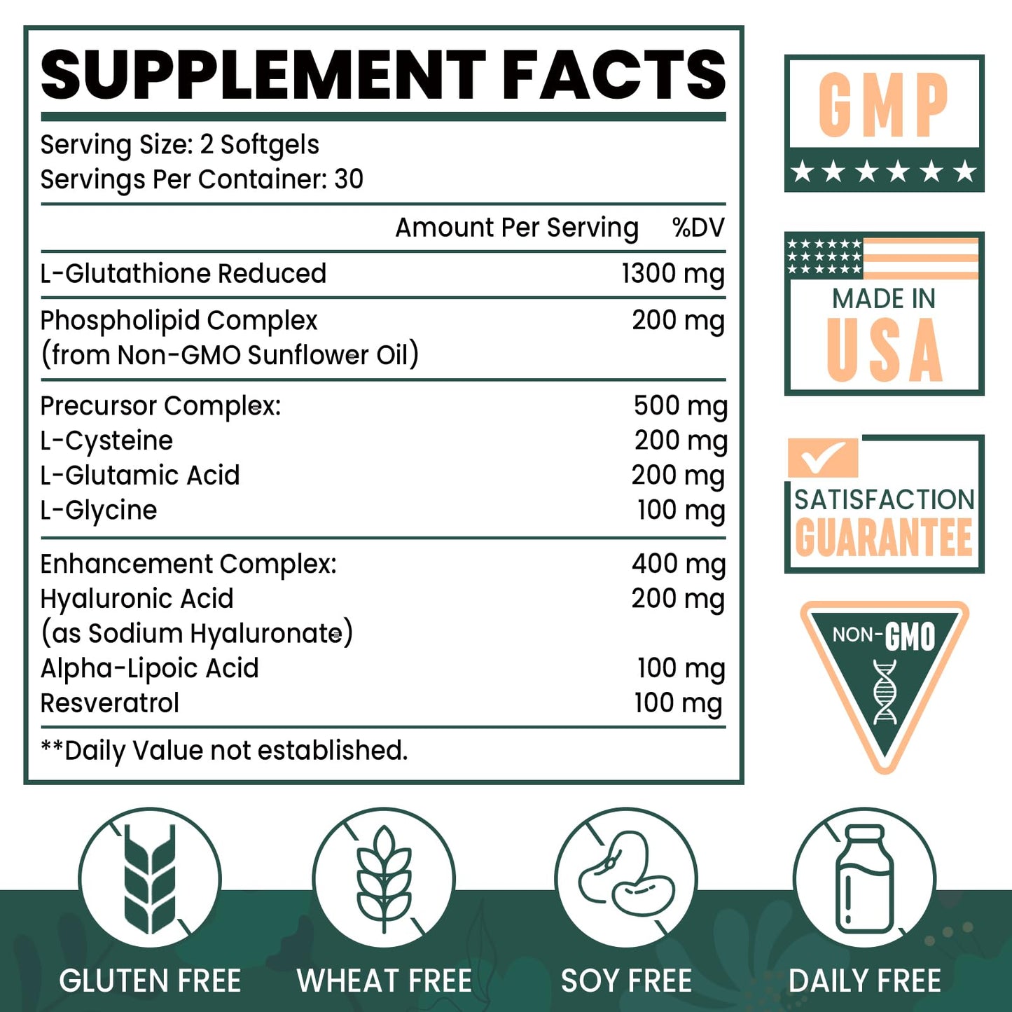 8-in-1 Liposomal Glutathione 2400 MG | High Absorption Antioxidant Formula – 180 Softgels