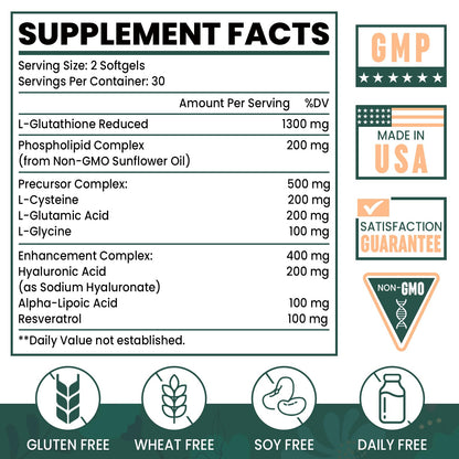 8-in-1 Liposomal Glutathione 2400 MG – High-Absorption Antioxidant Formula (120 Softgels) with Hyaluronic Acid, Alpha-Lipoic Acid & Resveratrol