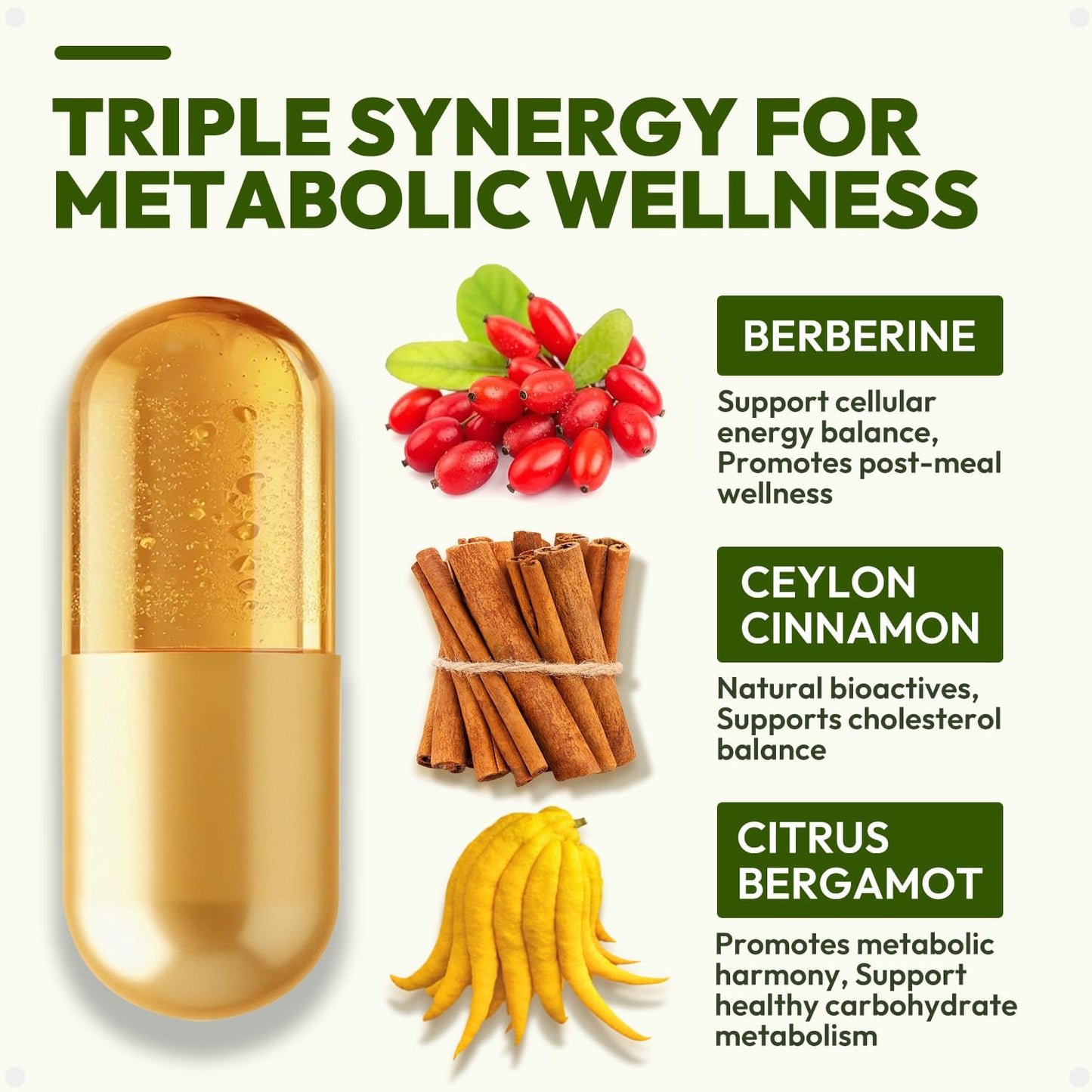 Liposomal GLP-1 Supplement for Metabolic Support - Berberine 600mg + Bergamot & Cinnamon - 180 Capsules (90-Day Supply)