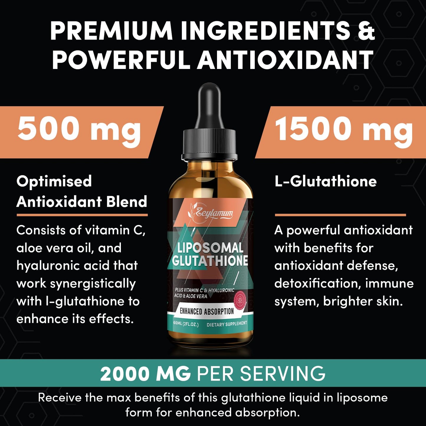 2000mg Liposomal Glutathione Liquid Drops – Ultra High Absorption | Immune & Skin Support