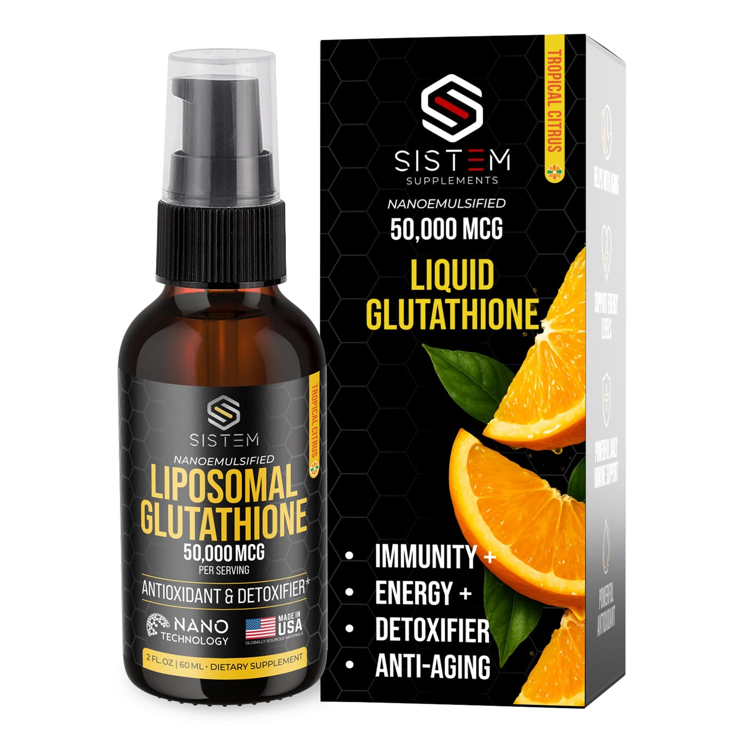 Sistem Liposomal Glutathione Supplement, Antioxidants, Detox Cleanse, Immune Support Supplement, Vitamin C, Liposomal Spray, Glutathione Serum, Tropical Citrus Flavor