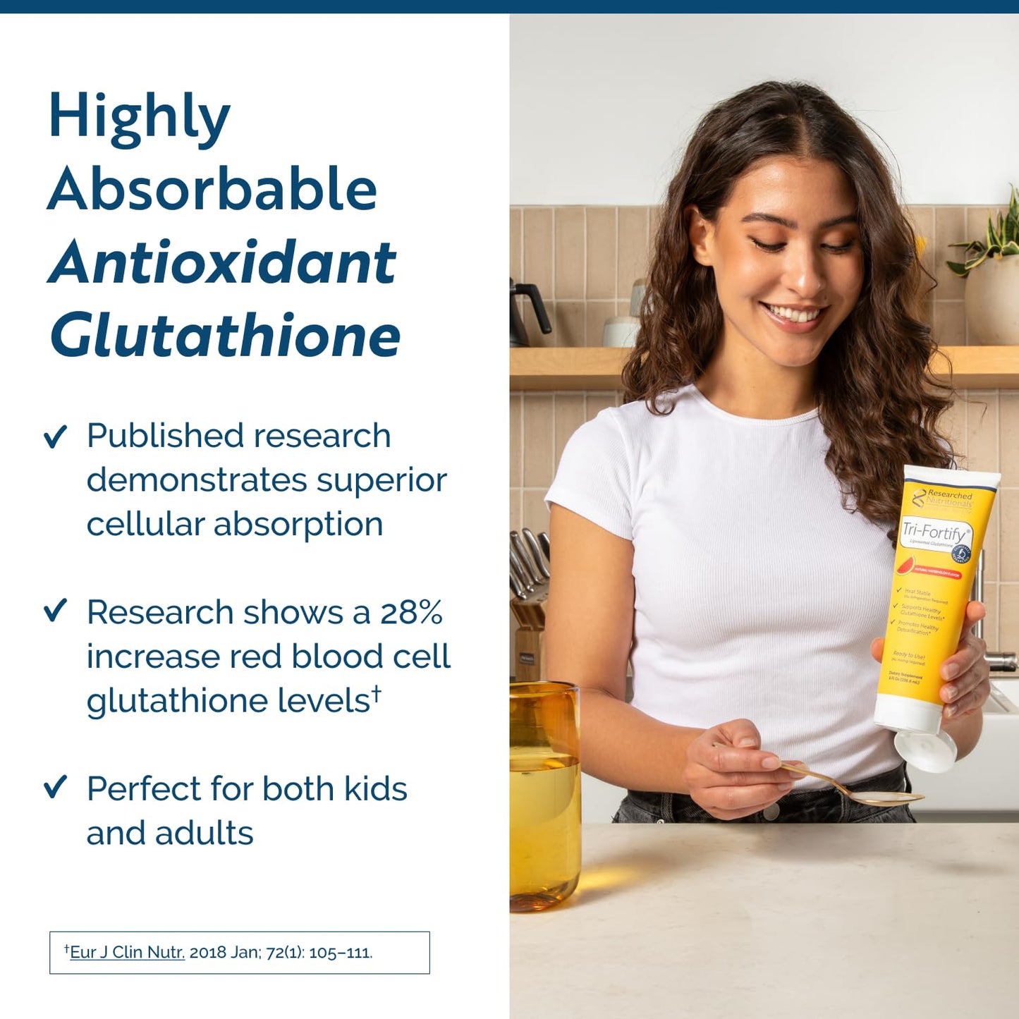 Researched Nutritionals Liposomal Glutathione (450mg) Liquid Gel + Vitamin C – Tri-Fortify, Watermelon, 20 Packets