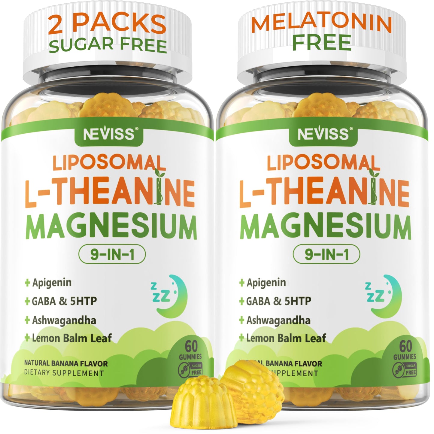 Liposomal L-Theanine Magnesium Gummies 200mg with GABA, 5-HTP – Sleep & Relax (2 Packs)