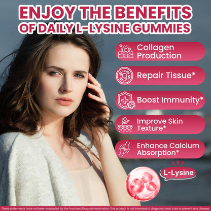 Liposomal L-Lysine Gummies 1200mg – High-Absorption Immune & Skin Support (Vegan Non-GMO Sugar-Free) – 60 Gummies