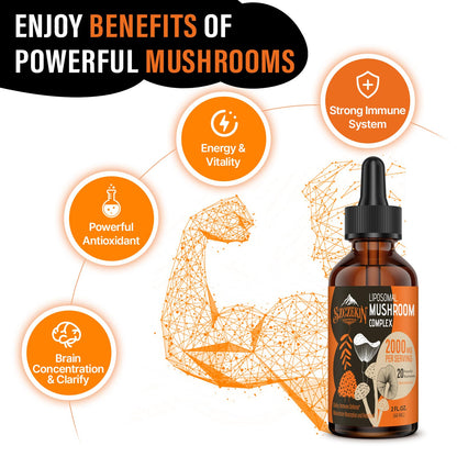 Liposomal Mushroom Drops 2000 MG – 20 Organic Extracts for Immunity & Focus