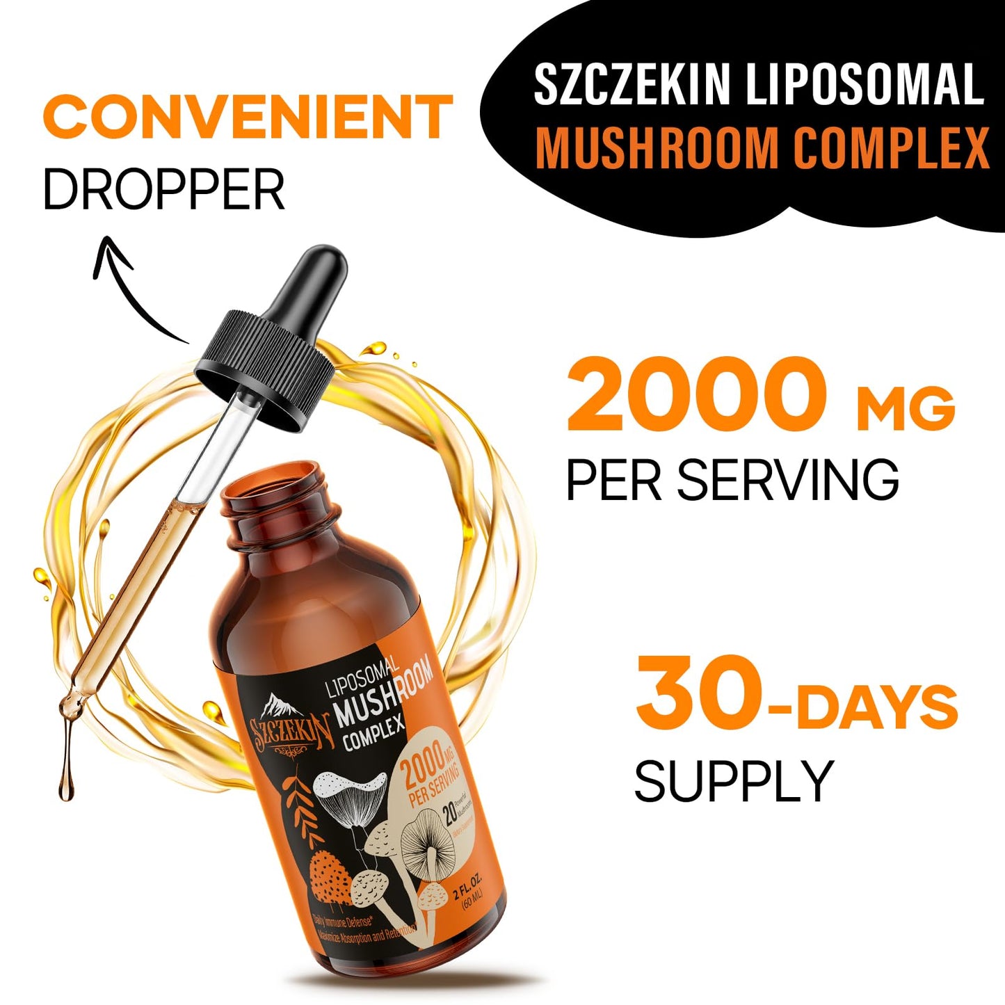 Liposomal Mushroom Drops 2000 MG – 20 Organic Extracts for Immunity & Focus
