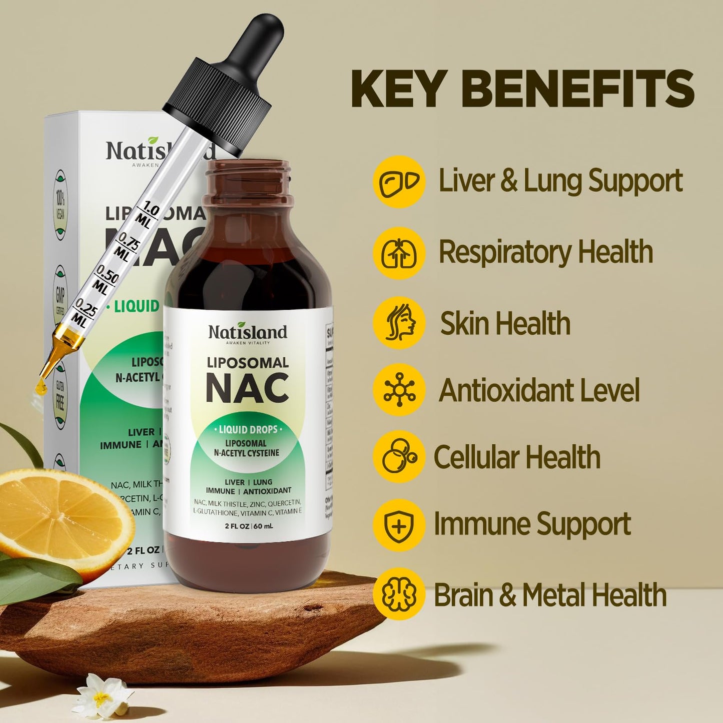 Liposomal NAC Drops - N-Acetyl Cysteine 600 mg (2 oz) with Milk Thistle & Quercetin