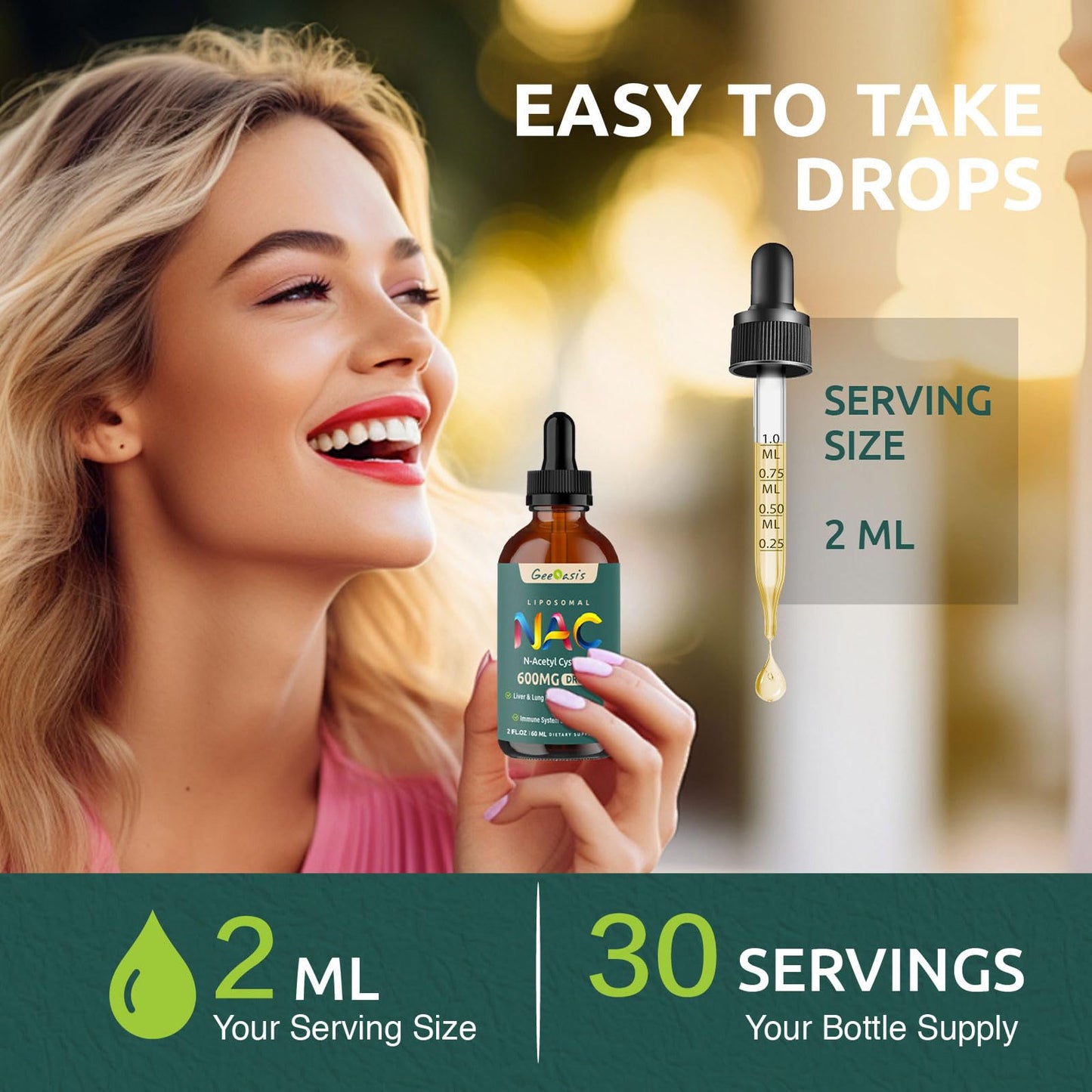 Liposomal NAC Liquid Drops 600 mg with Quercetin & Zinc – Immune, Lung & Liver Support (2x2 oz)
