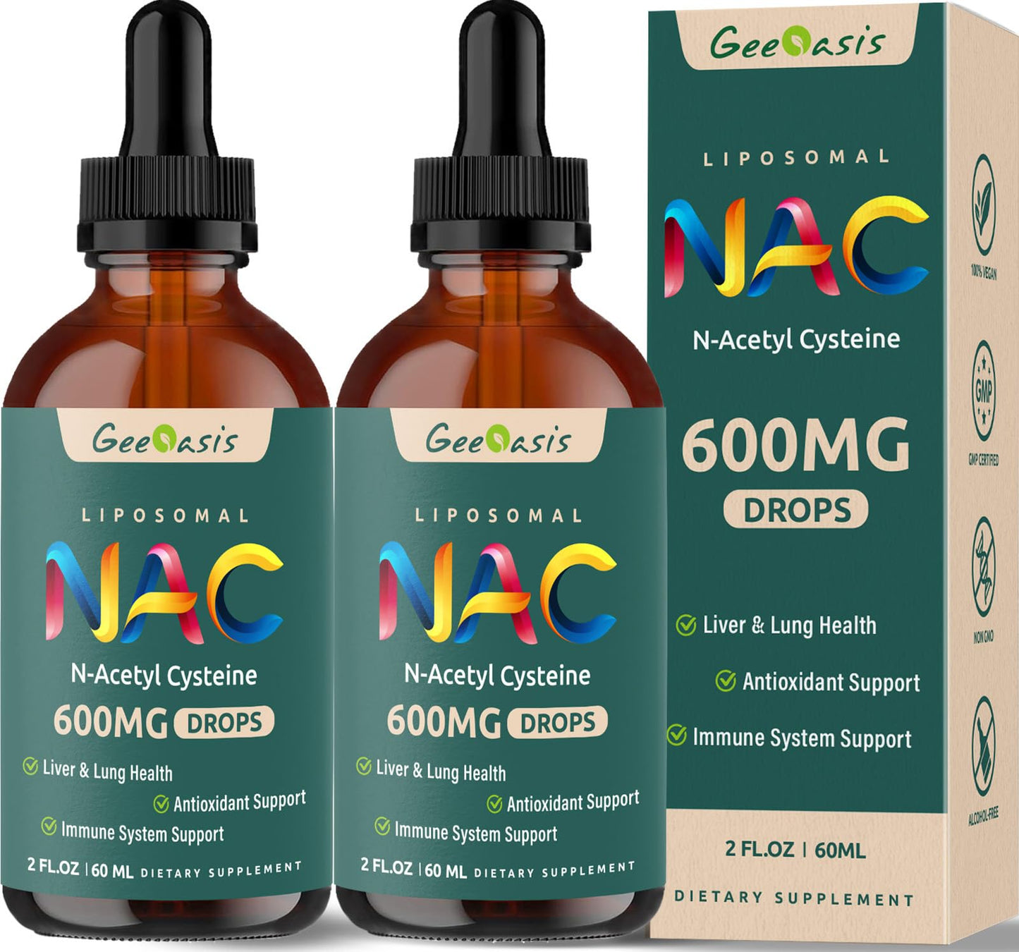 Liposomal NAC Liquid Drops 600 mg with Quercetin & Zinc – Immune, Lung & Liver Support (2x2 oz)