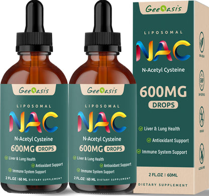 Liposomal NAC Liquid Drops 600 mg with Quercetin & Zinc – Immune, Lung & Liver Support (2x2 oz)