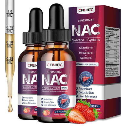 Liposomal NAC Liquid Drops – 600mg N-Acetyl Cysteine with Glutathione, Resveratrol & Zinc (Strawberry, 4 oz)