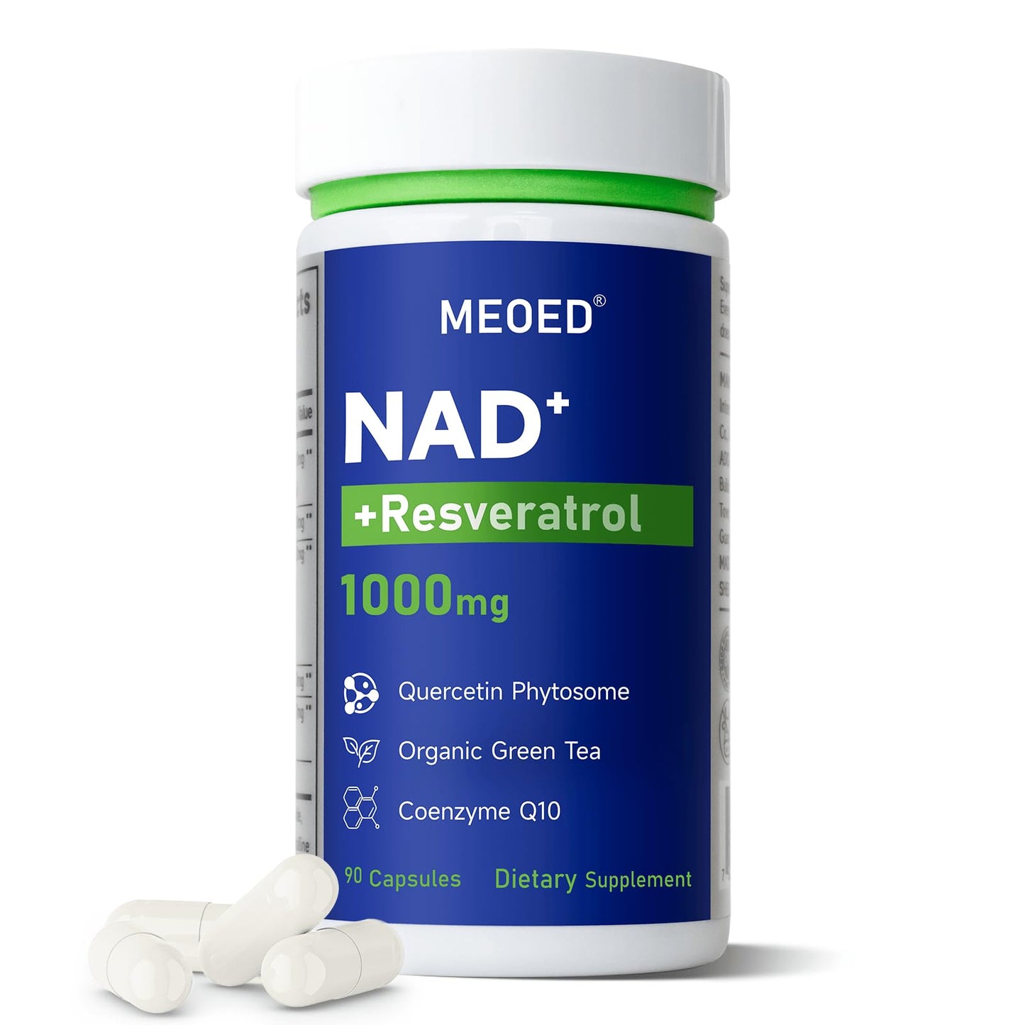 Liposomal NAD+ 1000mg Supplement with Resveratrol, CoQ10, Quercetin & Green Tea – 90 Capsules