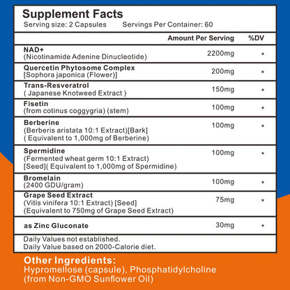 2200mg Liposomal NAD+ Supplement – NAD+ for Cellular Energy & Healthy Aging (180 Capsules)