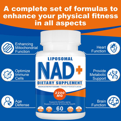 2200mg Liposomal NAD+ Supplement – NAD+ for Cellular Energy & Healthy Aging (180 Capsules)