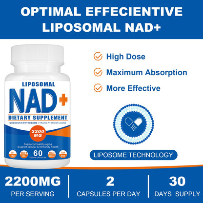 2200mg Liposomal NAD+ Supplement – NAD+ for Cellular Energy & Healthy Aging (180 Capsules)