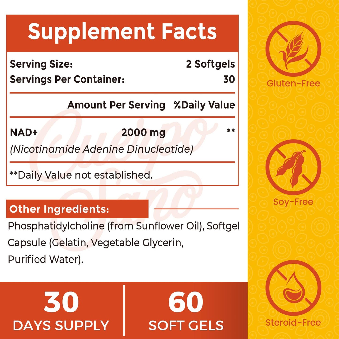 Cuerpo Sano 2000 MG NAD Supplement – Liposomal NAD+ with High Absorption, 60 Softgels