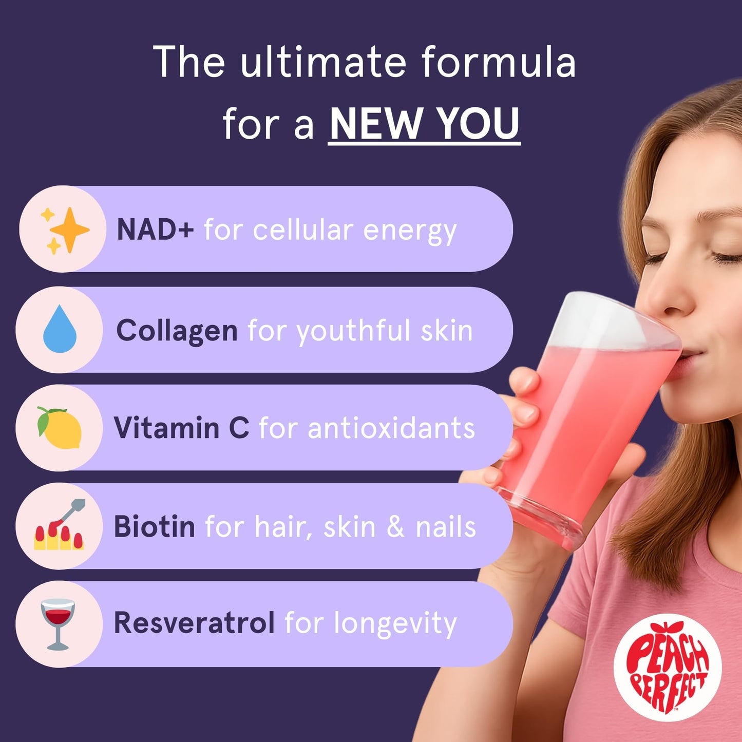 NAD Supplements for Women – Liposomal NAD+ Collagen Powder 500mg | Pink Lemonade