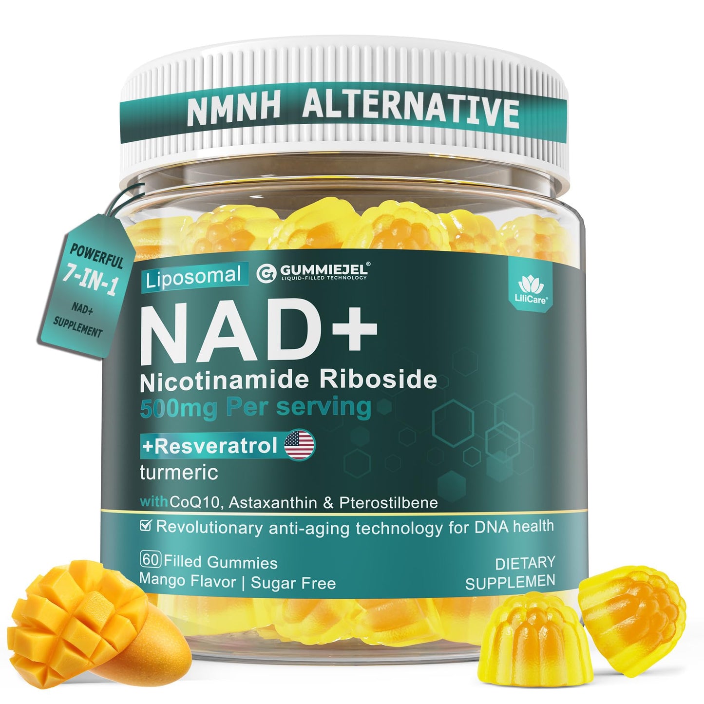 Liposomal NAD+ NR Resveratrol + CoQ10 | NMNH Anti-Aging (60 ct)