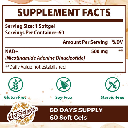 Caenciennes Liposomal NAD+ 500 mg Supplement — True NAD+, Superior Absorption, 240 Servings