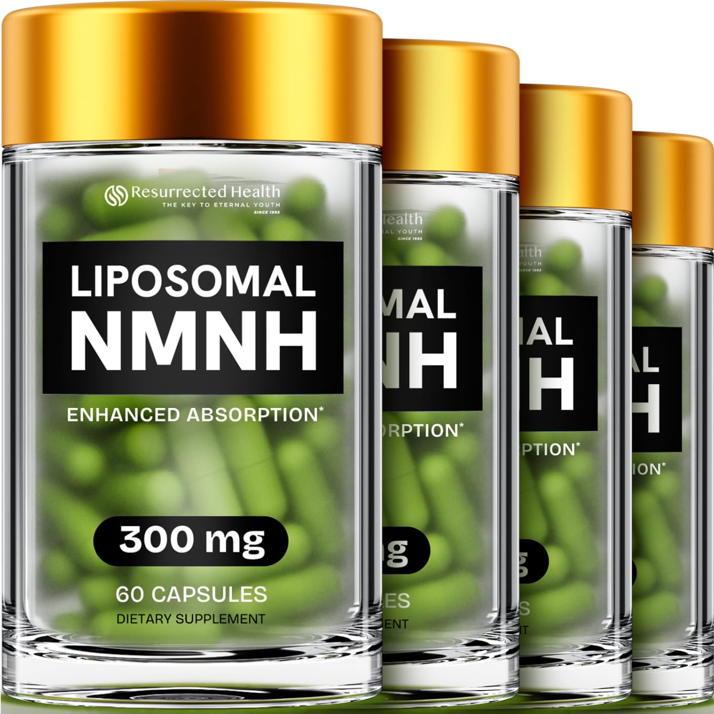 Resurrected Health Liposomal NMNH (300mg) – NAD+ Booster for Energy, Focus - 60 Capsules (4 Packs)