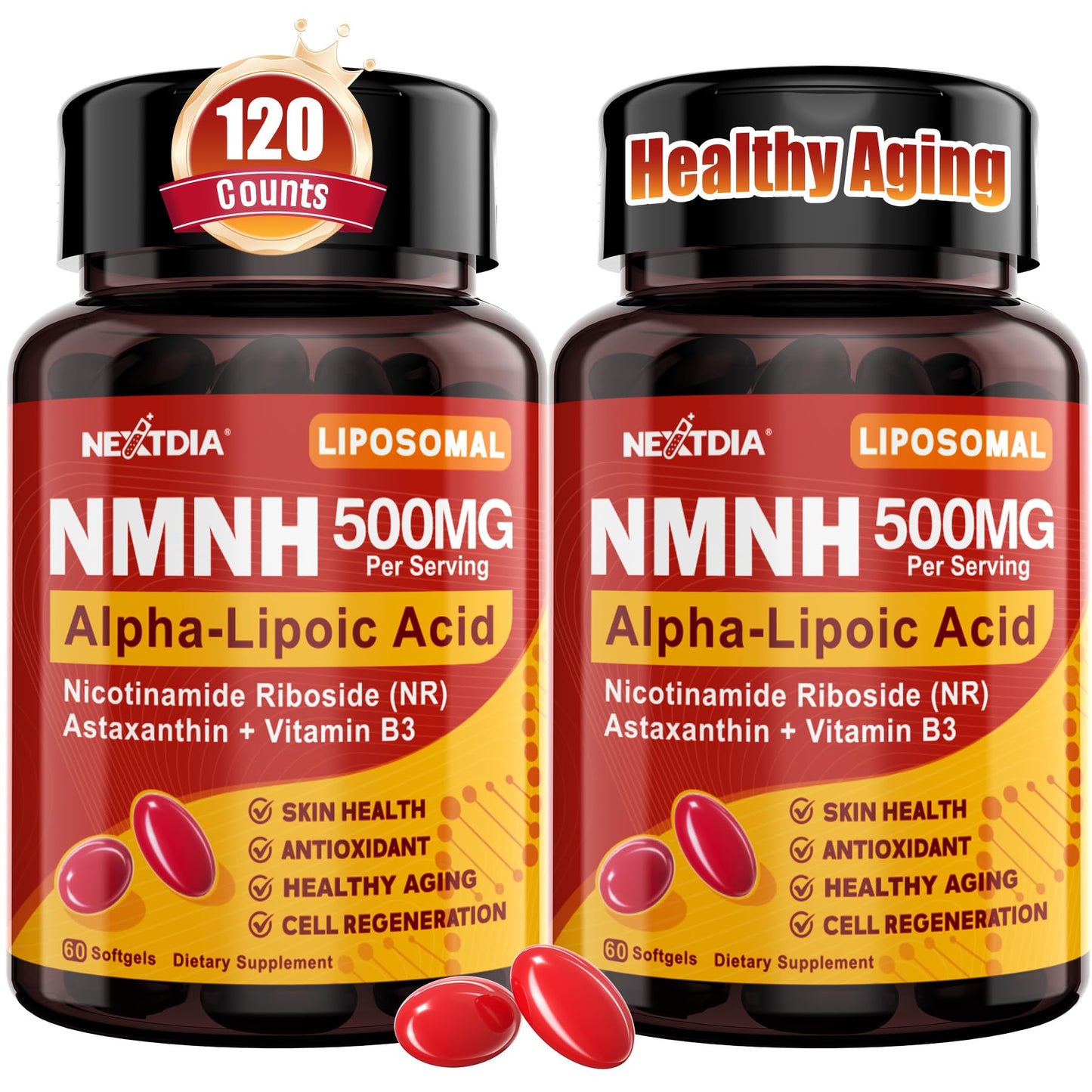 Liposomal NMNH Softgel 500mg with NR, ALA 200mg & Astaxanthin 10mg | Mitochondrial Support & Healthy Aging