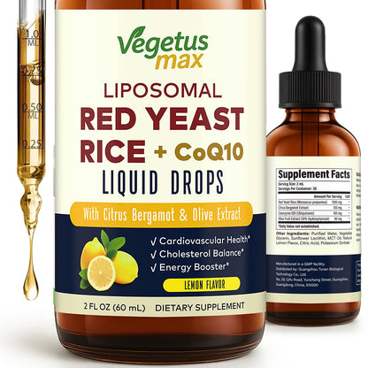 Liposomal Red Yeast Rice with CoQ10 Drops – Cholesterol & Heart Health (2 fl oz)