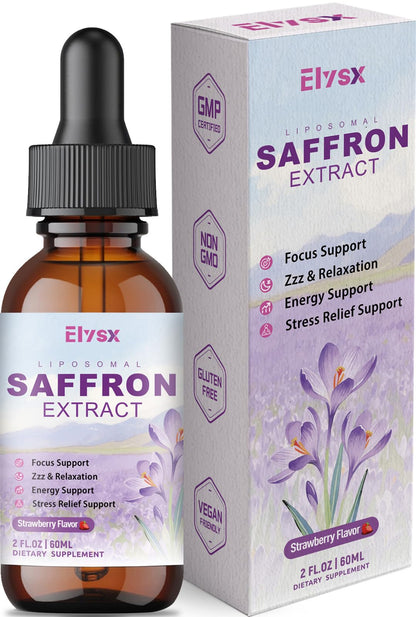 Liposomal Saffron Drops for Kids & Adults – Strawberry (2oz) | Organic Saffron, L-Theanine