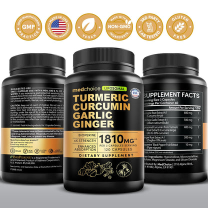 Liposomal Turmeric - High-Absorption Curcumin with Black Pepper | Non-GMO (120ct, Pack of 3)