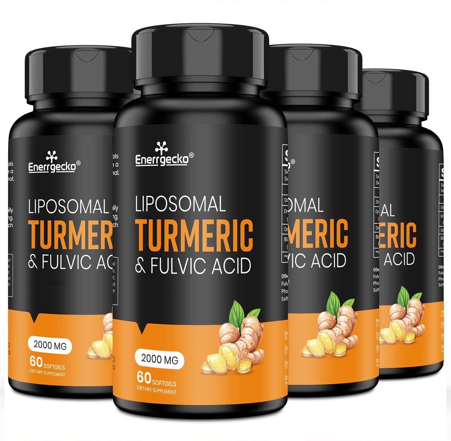 Enerrgecko 2000 mg Liposomal Turmeric Curcumin with Black Pepper & Ginger + Fulvic & Humic Acid — Pack of 4