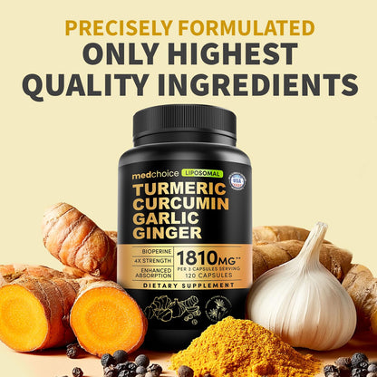 Liposomal Turmeric - High-Absorption Curcumin with Black Pepper (120ct) | Non-GMO