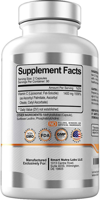 Liposomal Vitamin C 1400mg - 180 Vegan Capsules | China-Free, High-Absorption